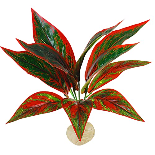 AQUANEAT Terrarium Plant, Fake Reptile Plant for Amphibian Habitat, 10 inch Tall Red - size: 1pc
