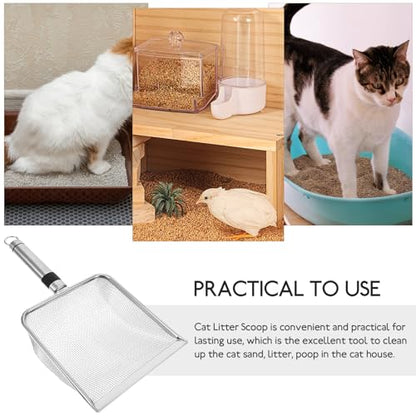 Kisangel Stainless Steel Cat Litter Scoop 11.22 Inch Mesh Sifter Metal Litter Box Scooper for Fast Clumping Waste Removal Non-Stick Surface 1 Pack for Home and Pet Store Use