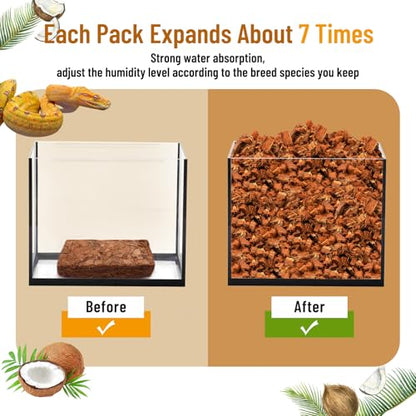 Riare 8 Pack Natural Coconut Chip Substrate for Reptiles- Compressed Coconut Husk Reptiles Bedding, Coco Husk Chip Terrarium Substrate for Snakes, Tortoises, Ball Python, Frogs, Bearded Dragon, Lizard - color: 8 pack