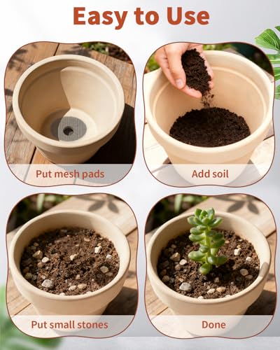 50PCS Flower Pot Hole Mesh Pad, 4 inch Rounds Drainage Hole, Plant Pot Drainage Mat, Plant Potting Mat to Prevent Soil Loss, Gardening Gifts for Friend - size: 50 PCS 4 Inch Round
