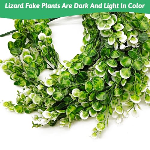 Hamiledyi 4 PCS Hanging Fake Plants for Reptiles, Fake Reptile Plants for Reptiles Tank with Suction Cup, Reptile Plants Jungle Hanging Vines for Bearded Dragon Tank (Green and White) - size: 4 PCS
