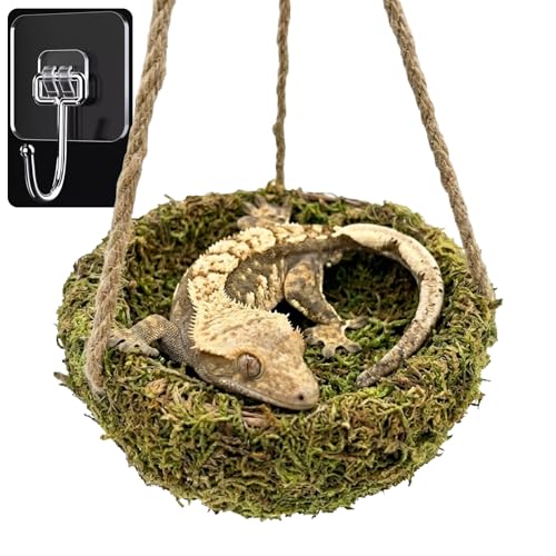 Humid Reptile Hide Leopard Gecko Tank Accessories Coconut Hide for Crested Gecko Tank Decor Handmade Moss Bearded Dragon Hammock Reptile Hideouts for Snake,Tortoise,Frog