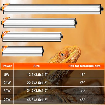 39W T5 10.0 UVB Reptile Light Fixture – 34” Linear UVA/UVB Lamp with High Output for Bearded Dragons, Tortoises & Lizards, Perfect for Desert & Tropical Terrariums - size: 39W-34 Inch-T5 Fixture