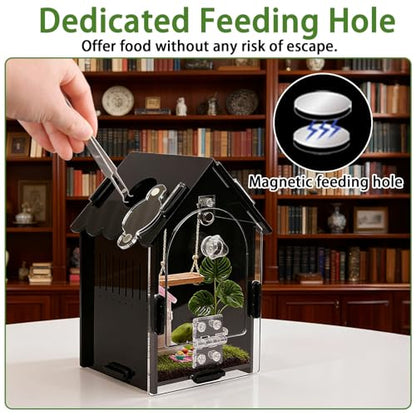 Jumping Spider Enclosure Kit, 3.15x3.15x5.6 Inch Acrylic Terrarium with Magnetic Lock & Feeding Hole, Escape-Proof Mini Habitat for Tarantula, Mantis, Reptiles, Cricket Keeper