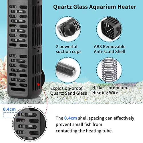 HiTauing Aquarium Heater, 50W/100W/200W/300W/500W Submersible Fish Tank Heater with Over-Temperature Protection and Automatic Power-Off When Leaving Water for Saltwater and Freshwater - size: 50W
