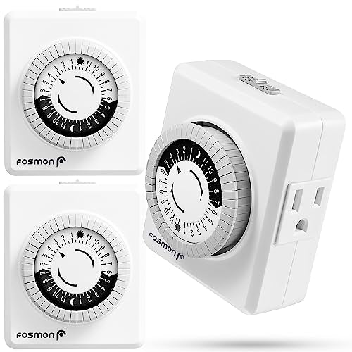 Fosmon 24-Hour Dual Timers Outlets for Electrical Outlets, Plug in Light Timer Programmable Indoor, Electric Plug for Lamp, Reptile, Grow and Christmas Light, Grounded, 3 Prong/15A/1875W- 3 Pack - style: Mechanical Timer 3 pack
