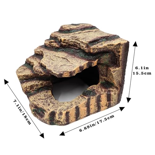 Oooct Hermit Crab Hideout, Resin Simulation Stone Reptile Cave Hideout, Hermit Crab Climbing Toys, Terrarium Habitat Decor for Lizard Spider Aquarium Fish Gecko Bearded Dragon - size: Large-7.1x6.9x6 Inch