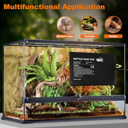 LUCKY HERP Reptile Heating Pad 16W 8X12 Inch with Thermostat, Under Tank Heater Terrarium Warmer Heat Mat and Digital Thermostat Controller for Hermit Crab, Turtles Lizards, Reptile - size: 16