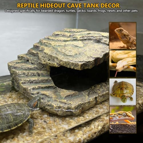 kathson Extra Large Turtles Basking Platform,Resin Reptile Hideouts Cave Habitat Decor,Tortoise Hide Cave with Climbing Ramp Step,Bearded Dragons Hide Basking Rocks Accessories for Lizard,Gecko,Frog