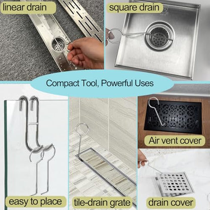 Neodrain 2 PCS Shower Drain Lifting Hook, Drain Key remove, 304 stainless steel Shower Drain Grate Puller for Drain Grate Daily Clean