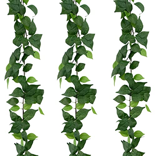 dallisten 3 Strands Artificial Vines Kit, 71" Silk Eucalyptus Ivy Garland Green Leaves Natural Odorless, Fake Greenery Hanging Plants Decoration for Home, Bedroom, Wall, Party, Wedding Decor - color: Blackish Green