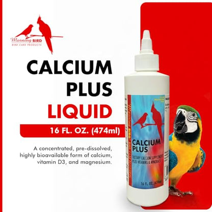 Morning Bird Calcium Plus Liquid for Birds – Calcium Supplement with Vitamins and Minerals for Strong Eggshells, Healthy Bones - Support Growth, Breeding, and Wellness for All Birds 16 Fl Oz - size: 16 Fl Oz