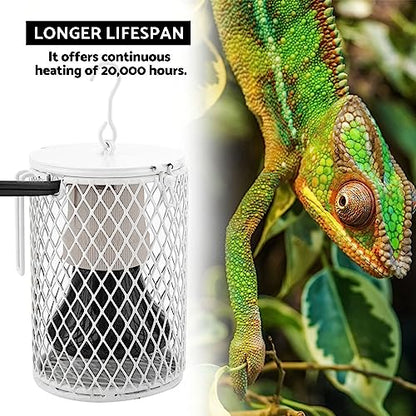 Ceramic Heat Lamp 100W Reptile Heat Emitter with Hanging Hook, Anti-Bite Wire for Pet Brooder Coop Snake Lizard Aquarium US Plug 110-120V