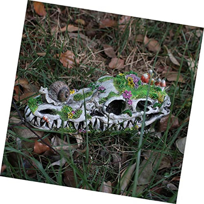 Homoyoyo Terrarium Decor Animal Decor Resin Crafts Dinosaur Garden Statue Snail Ornament Halloween Room Decorations Resin Snail on Dinosaur Skull Dinosaur Skull Adornment Garden Adornment
