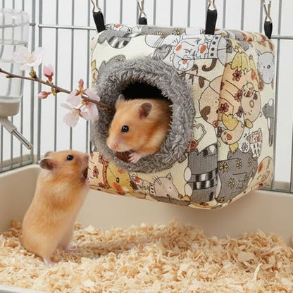 Hamster Rat Hammock Bed, Hanging Cave Shaped Cotton Nest Suitable for Small Animals Hamsters Rat Mouse Gerbil Sugar Glider Squirrels etc (L) - size: Large