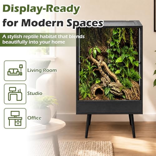 PROLEE 24" x 18" x 36" Tall Reptile Terrarium with Leg Stand, 65 Gallon Vertical Glass Chameleon Cage with Front Opening Doors, Ventilated Mesh Top, Rainforest Habitat for Arboreal Reptiles, Black - size: 24" L x 18" W x 36" H, 65 Gallon