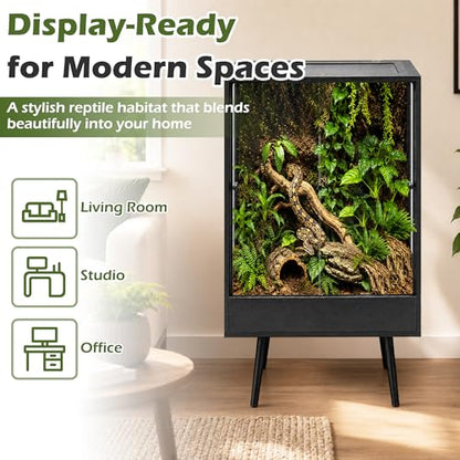 PROLEE 24" x 18" x 36" Tall Reptile Terrarium with Leg Stand, 65 Gallon Vertical Glass Chameleon Cage with Front Opening Doors, Ventilated Mesh Top, Rainforest Habitat for Arboreal Reptiles, Black - size: 24" L x 18" W x 36" H, 65 Gallon