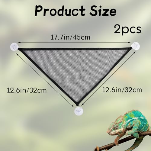 Bearded Dragon Hammock, 2 Sets Breathable Reptile Mesh Hammock with Suction Cups, Reptile Accessories Hideout for Iguanas, Lizards, Geckos, Snakes, Chameleons (Black)