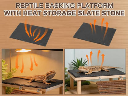 Bearded Dragon Basking Platform with Climbing Ramp,Leopard Gecko Basking Platform with Stone,Reptile Basking Rock Hide Cave Climing Accessories for Turtle,Snake,Lizard