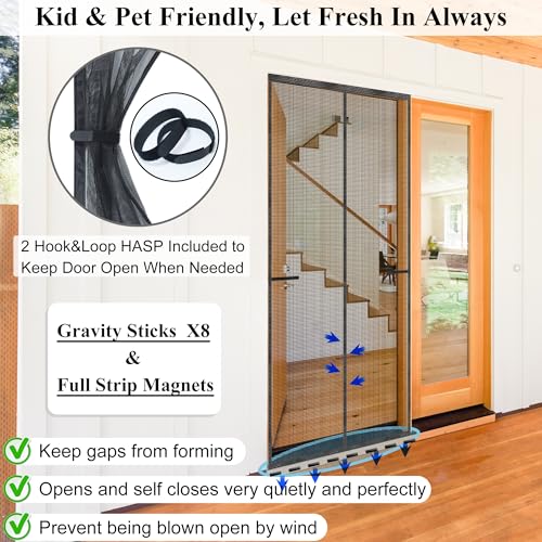 Magnetic Screen Door Upgraded-Model Full Strip Magnets,Fiberglass Heavy Duty Mesh,Retractable Door Screen Magnetic Closure for Single Front Sliding Door - size: Fit Door Size To 38" x 82"