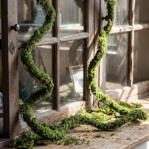 Janinka 2 Pcs 118in Large Bendable Artificial Tree Branches with Moss Enchanted Forest Decorations DIY Jungle Climber Vines Fake Moss Jungle Party Decor for Garden Landscape Reptile Habitat Decor