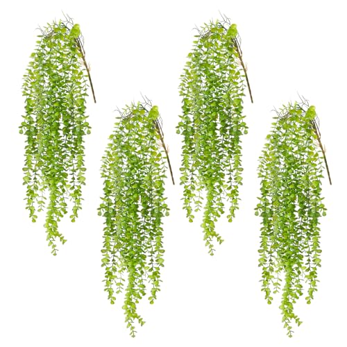 dallisten 4 Pack Fake Hanging Plants, 38" Artificial Hanging Eucalyptus Plants Greenery Vines UV Resistant Faux Trailing Plants for Indoor Outdoor Wall Shelf Porch Boho Home Patio Decor(4PCS Green) - color: 4pcs Green