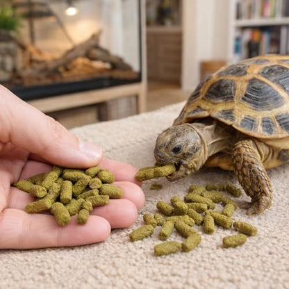 Tortoise Food with Fish Meal, Krill & Spirulina | Complete Nutrition with Vitamins A,C,D3,E & Minerals | for Sulcata, Leopard, Greek, Russian, Hermann's & Other Tortoises (4 oz)