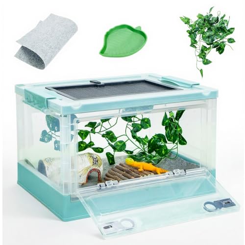 16" Foldable Reptile Terrariums Snake Tanks Enclosures for Bearded Dragons Iguanas Lizards Crested Geckos Clear Views Portability High-Temperature Resistant Iron Mesh (Blue, Small) - color: Blue
