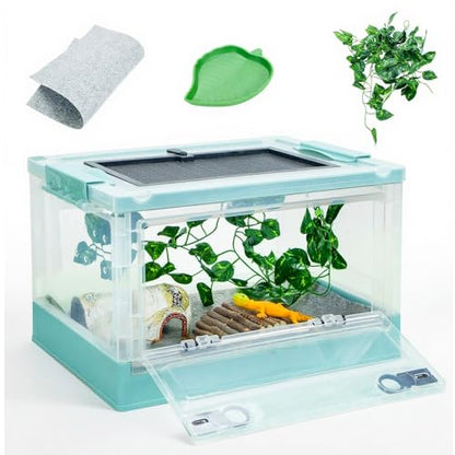 16" Foldable Reptile Terrariums Snake Tanks Enclosures for Bearded Dragons Iguanas Lizards Crested Geckos Clear Views Portability High-Temperature Resistant Iron Mesh (Blue, Small) - color: Blue