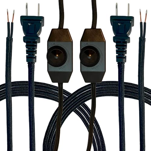 Royal Designs, Inc. Lamp Cord Molded Plug with Dimmer Switch, Stripped Ends Ready for Wiring, 8 ft long, Black, SPT-1 UL Listed, Set of 2 (CO-5001D-BLK-8-2) - color: Black - Set of 2