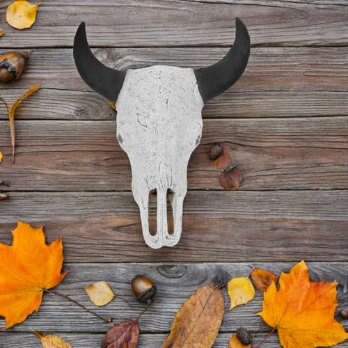VALICLUD Large Black Horned Skull Reptile Hideout Resin Cave for Terrarium Habitat, Snake and Bearded Dragon Shelter Aquarium Decoration