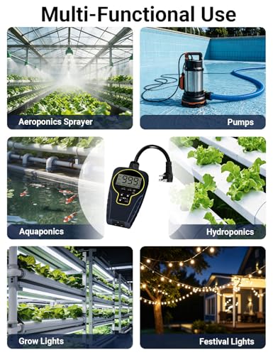 Techbee 1 s to 999 h Short/Long On-Off Interval Repeat Cycle Timer Plug Outlet with Countdown and Light Sensor, Waterproof for Outdoor (15A 1HP)