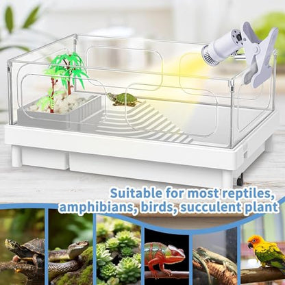 Moonorange Reptile Heat Lamp, Rotatable UVA/UVB Light with 2pcs Basking Bulbs (25W + 35W), Suitable for Turtle, Lizard, Bearded Dragon, Snake, Reptiles (White) - color: A Lamp Kit (White)