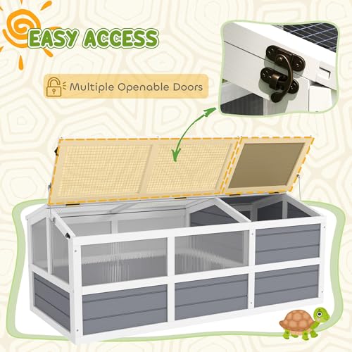Professional Durable Tortoise Habitat Outdoor with Base-Free Design, Sliding Access Doors, Polycarbonate Sun Panel Windows, LightGray