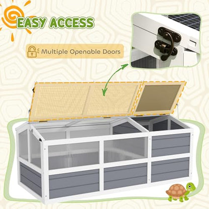 Professional Durable Tortoise Habitat Outdoor with Base-Free Design, Sliding Access Doors, Polycarbonate Sun Panel Windows, LightGray