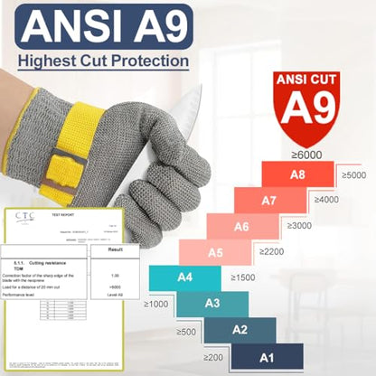 Dowellife ANSI A9 Cut Resistant Glove Food Grade, Stainless Steel Mesh Metal Knife Cutting Glove for Butcher Meat Cutting Oyster Shucking Kitchen Mandoline Chef Slicing Fish Fillet (X-Large) - size: X-Large (Pack of 1)