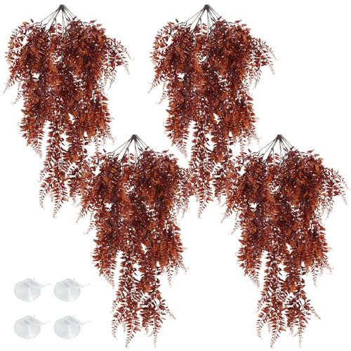 Hamiledyi Reptile Plants Hanging Terrarium Plants 4 Pack Fake Artificial Leaves with Suction Cup for Snake, Lizard, Chameleon (Red) - color: 4 Pcs Red Reptile Plants