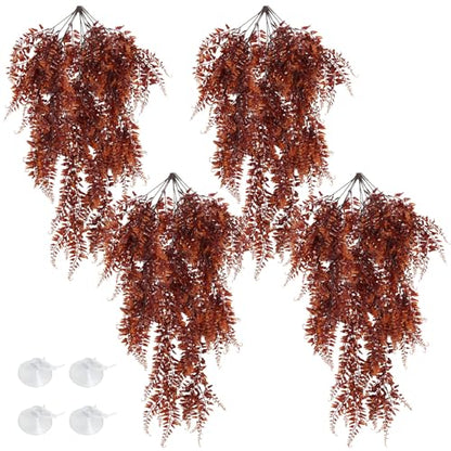 Hamiledyi Reptile Plants Hanging Terrarium Plants 4 Pack Fake Artificial Leaves with Suction Cup for Snake, Lizard, Chameleon (Red) - color: 4 Pcs Red Reptile Plants