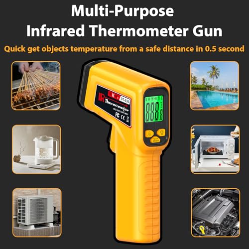 FKM Infrared Thermometer Gun Non-Contact Laser Temperature Gun,-58°F~986°F(-50°C~530°C) AdjustableEmissivity,Digital Thermometer Gun for Cooking,Oven,Griddle,Automotive,HVAC,Industrial,Not for Human - style: -58°F~986°F (-50°C~530°C)