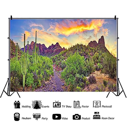 AOFOTO 12x8ft Western Desert Backdrop Arizona National Park Rock Mountain Green Plants Saguaro Cactus Landscape Terrarium Background Reptile Habitat Tank Decor Cowboy Pet Portrait Photo Shoot Props - size: 12x8ft