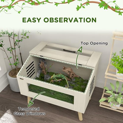 PawHut Reptile Terrarium 30 Gallon Top Opening Reptile Tank with Glass Windows Air Ventilations, Wooden Hamster Cage for Snakes Lizards Horned Frogs Chameleons Gerbils, 31.5" x 20" x 24"
