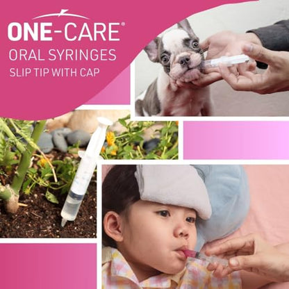 100 Pack, ONE-CARE 10ml Oral Syringe with Cap - Sterile, Individually Wrapped - (100 Syringes 10ml), Slip Tip, Uses include oral administration of medicine for infants, adults and animals - size: 10 ml Blue Scale
