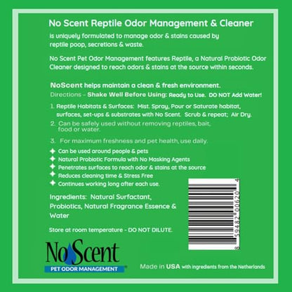 No Scent Reptile Tank Cleaner Spray & Pet Odor Management for Bearded Dragon, Turtle, Lizard Terrarium Freshener (128 Fl Oz/Gallon) - size: 128 Fl Oz (Pack of 1)
