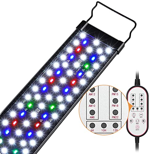 Aquarium Light, 18W 24/7 Natural Mode Aquarium Light, Sunrise/Daylight/Moonlight Mode and Custom Mode with Expandable Bracket, Adjustable Timer and 7 Color Brightness for 18~24IN Fish Tank - color: Black - Remote Control, size: For 18~24inch Fish Tank