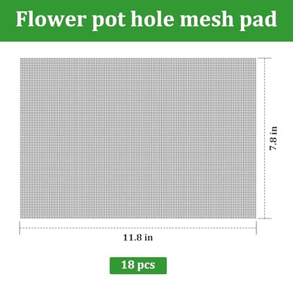 18pcs Flower Pot Hole Mesh Pad, 11.8x7.8 Inch Planter Mesh Drainage Screen, DIY Drainage Netting Pot Bottom Grid Mat Keep Soil from Flowing Away
