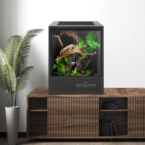 REPTI ZOO 30 Gallon PVC Tall Reptile Tank, 18x18x24 Reptile Terrarium for Frog Lizard Gecko Chameleon Snake, Tropical Rainforest Habitat Enclosure with Sliding Door & Top Screen Ventilation - size: 18x18x24 inch