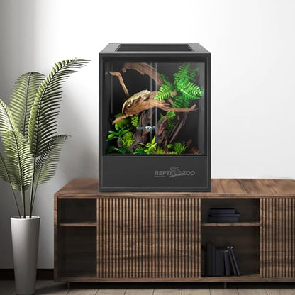 REPTI ZOO 30 Gallon PVC Tall Reptile Tank, 18x18x24 Reptile Terrarium for Frog Lizard Gecko Chameleon Snake, Tropical Rainforest Habitat Enclosure with Sliding Door & Top Screen Ventilation - size: 18x18x24 inch