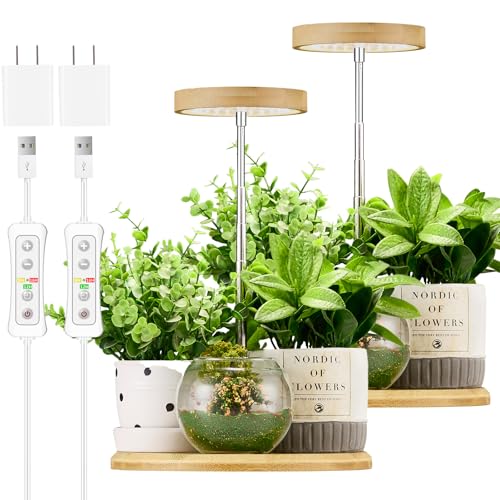 yadoker Plant Grow Light for Indoor Plant,Bamboo Mini LED Grow Light Garden,Height Adjustable,Automatic Timer with 8/12/16 Hours - color: 3.93 inch Full Bamboo with Base, size: 2 Pack