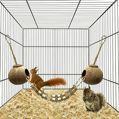 Hamiledyi Coconut Bird Nest Hut with Ladder Hanging Birds Hide House Toy for Cage Natural Coco Shell Hideaway for Parakeet Lovebirds Finch Syrian Hamster Gecko Squirrel Climbing - size: 1PCS 31.9*19.3in