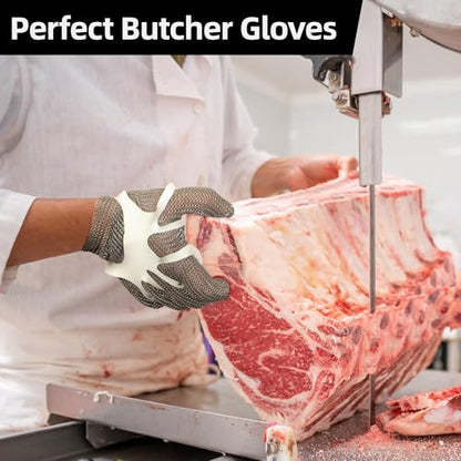 Schwer ProGuard-X A9 Cut Resistant Stainless Steel Metal Mesh Chainmail Glove PM5201 Butcher Glove for Meat Cutting Food Processing Knife Sharpening Oyster Shucking Kitchen Fish Fillet, XL - size: X-Large